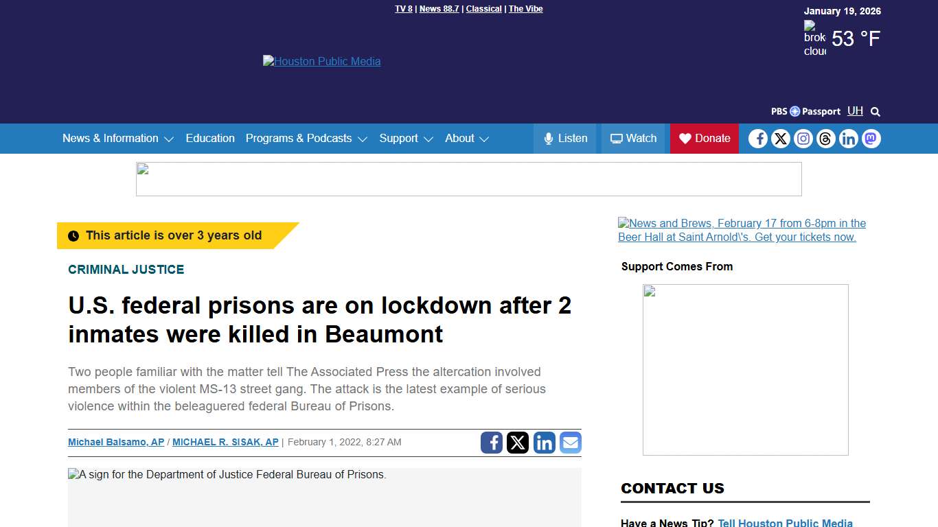 U.S. federal prisons are on lockdown after 2 inmates were killed in Beaumont – Houston Public Media